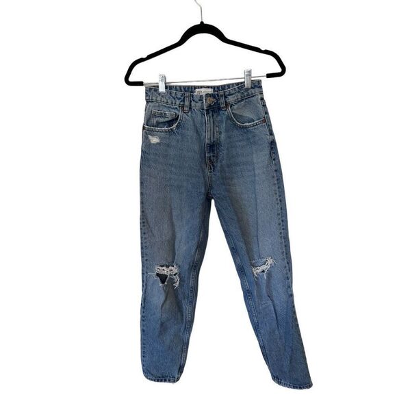 Zara Denim - Zara 5 Pocket Design Distressed Ripped Denim Straight Jeans Blue Size 4
